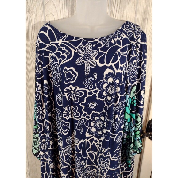 Kim Rogers Curvy Palm Springs Dress Womens 3X Navy Floral 3/4 Sleeve Knee Length - Picture 3 of 10